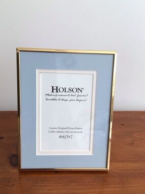 Gold Metal Picture Frame with Light Blue Mat - 4x6/5x7